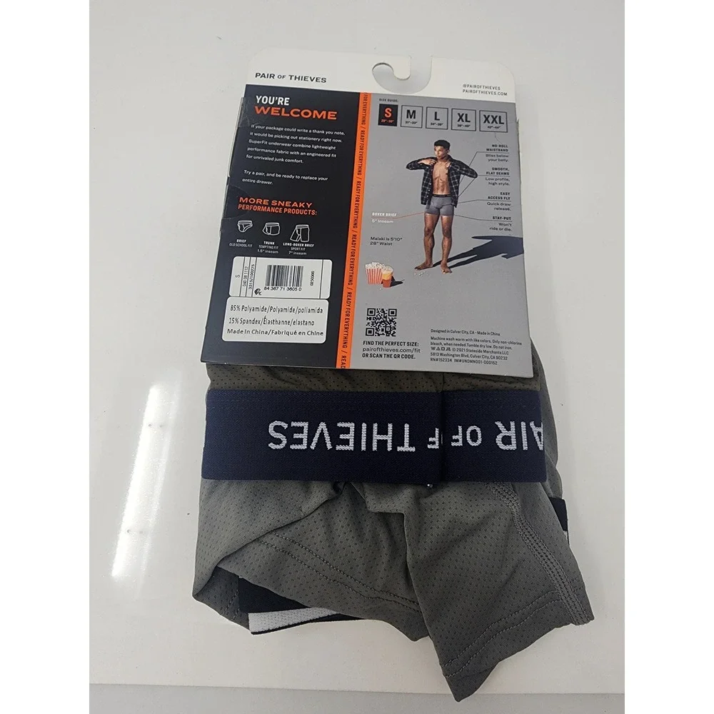 Pair of Thieves Mens SuperFit Boxer Briefs Gray Polyamide Blend Athletic Size S